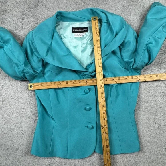 NWT Donna Morgan Aqua 100% Silk Shawl Collar Evening Blazer Jacket Womens 6 - Picture 7 of 13